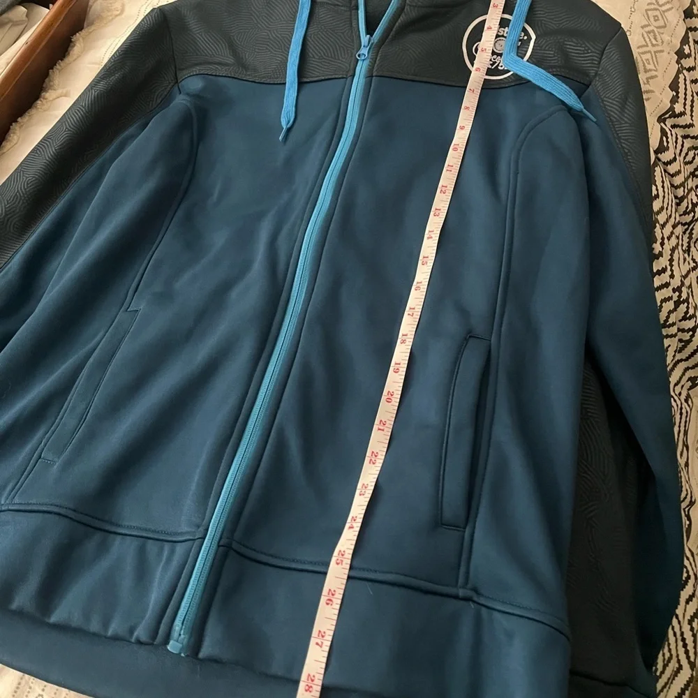 running man Blue Zip-Up Hoodie with Black Accents size medium